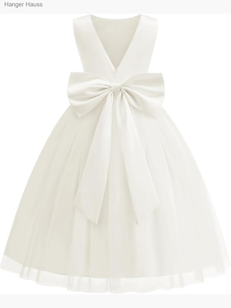 Flower Girl Satin V-Back Dress With Pearls For Wedding Pageant